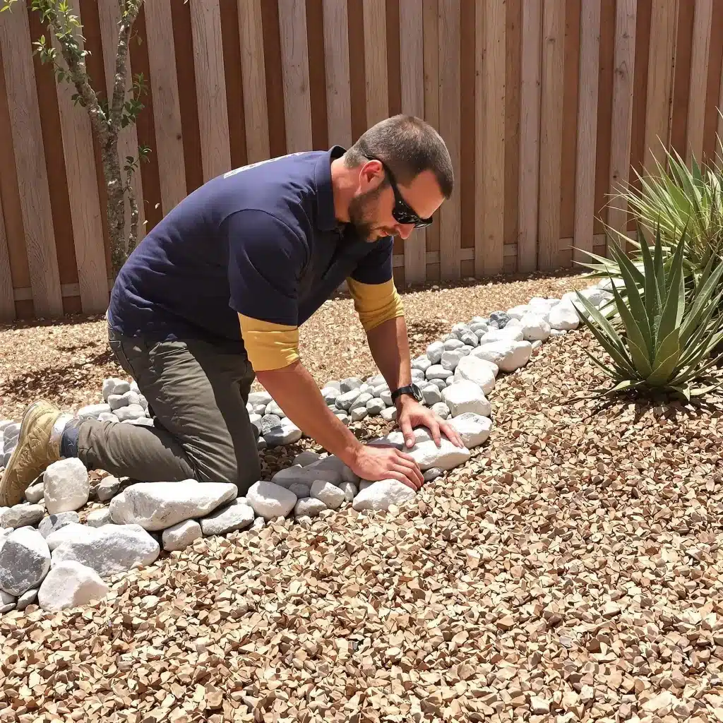 Decorative landscape rock border installed around a garden